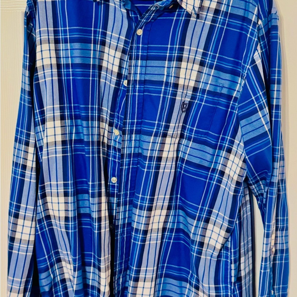Chaps Blue and White Plaid Casual Shirt